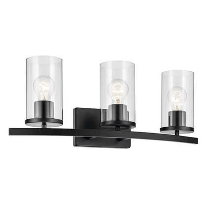 Kichler Crosby 3 Light Linear 8.75" Vanity Light, Black/Clear - 45497BKCLR