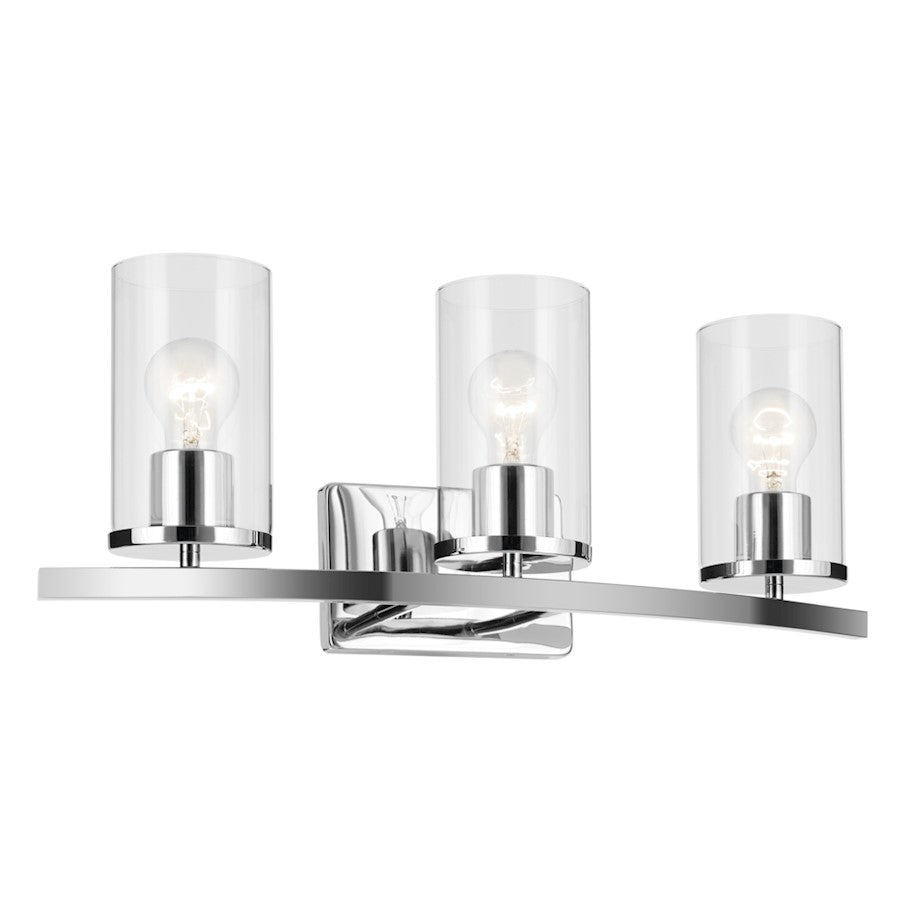 Kichler Crosby 3 Light Linear 8.75" Vanity Light, Chrome/Clear - 45497CHCLR