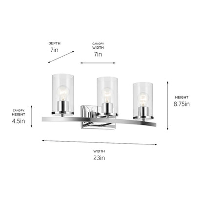 3 Light Linear 8.75" Bathroom Vanity Light, Chrome