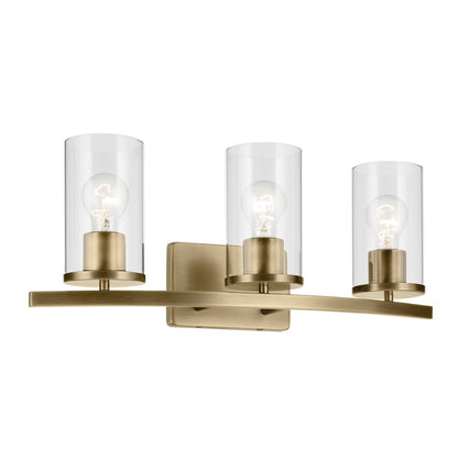 Kichler Crosby 3 Light Linear 8.75" Vanity Light, Brass/Clear - 45497NBRCLR