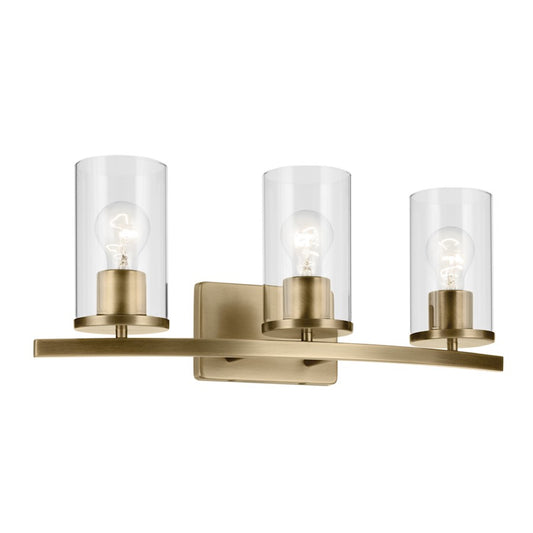 Kichler Crosby 3 Light Linear 8.75" Vanity Light, Brass/Clear - 45497NBRCLR