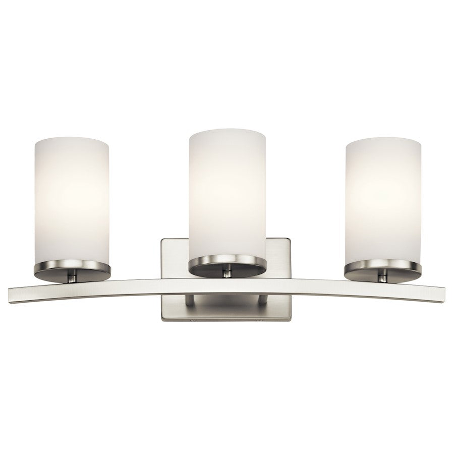 Kichler Crosby 23in 3-Light Bathroom Vanity Light | Brushed Nickel and Satin Etched Opal Glass | Bathroom & Powder Room | 23 x 8.75 in | Model 45497NI