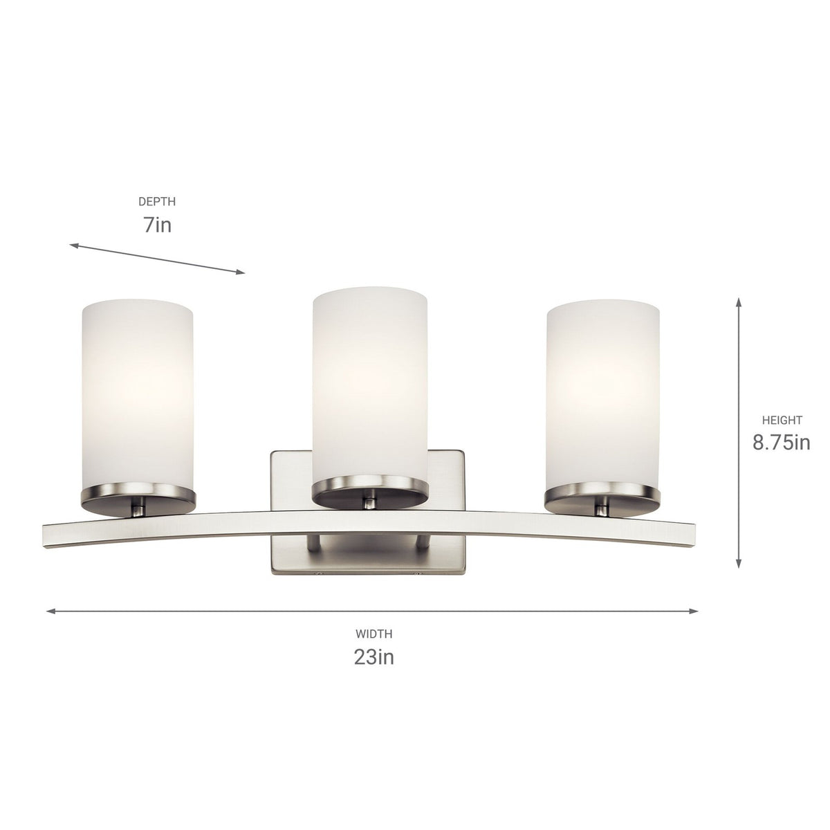 Kichler Crosby 23in 3-Light Bathroom Vanity Light | Brushed Nickel and Satin Etched Opal Glass | Bathroom & Powder Room | 23 x 8.75 in | Model 45497NI