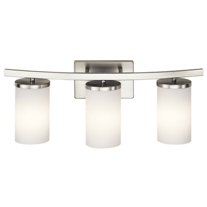 Kichler Crosby 23in 3-Light Bathroom Vanity Light | Brushed Nickel and Satin Etched Opal Glass | Bathroom & Powder Room | 23 x 8.75 in | Model 45497NI