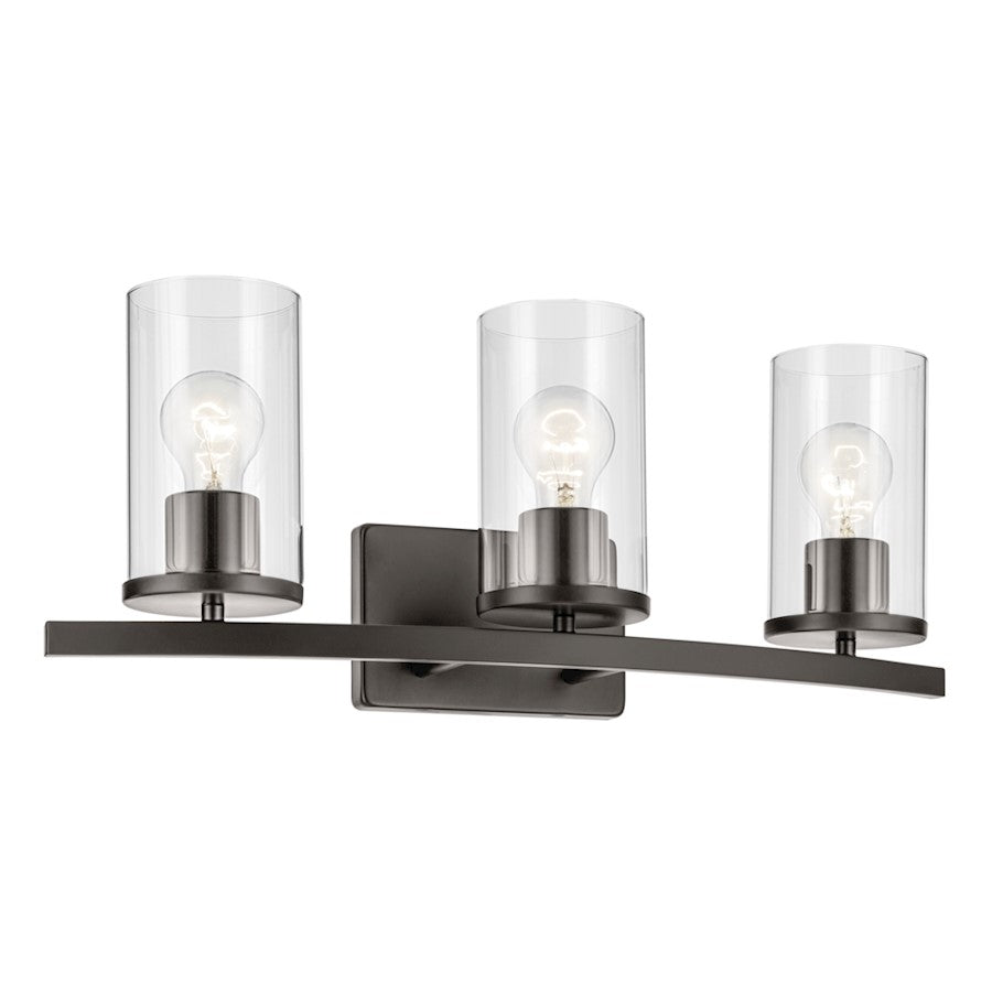 Kichler Crosby 3 Light Linear 8.75" Vanity Light, Olde Bronze/Clear - 45497OZCLR