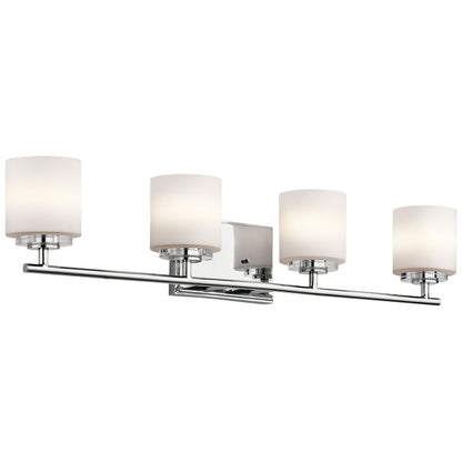 Kichler O Hara 4-Light Bath Bar | Chrome and Satin Etched Cased Opal Glass | Bathroom Vanity | 31 x 6 in | Model 45503CH