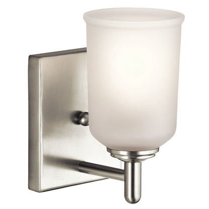Kichler Shailene 5in 1-Light Wall Sconce | Transitional Brushed Nickel and Satin Etched Glass | Hallway & Bedroom Accent | 5 x 8 in | Model 45572NI