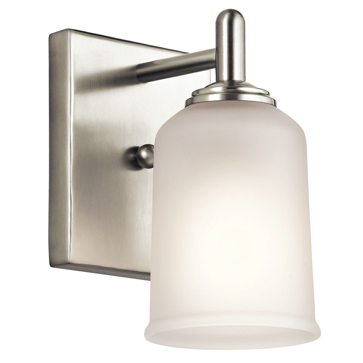 Kichler Shailene 5in 1-Light Wall Sconce | Transitional Brushed Nickel and Satin Etched Glass | Hallway & Bedroom Accent | 5 x 8 in | Model 45572NI