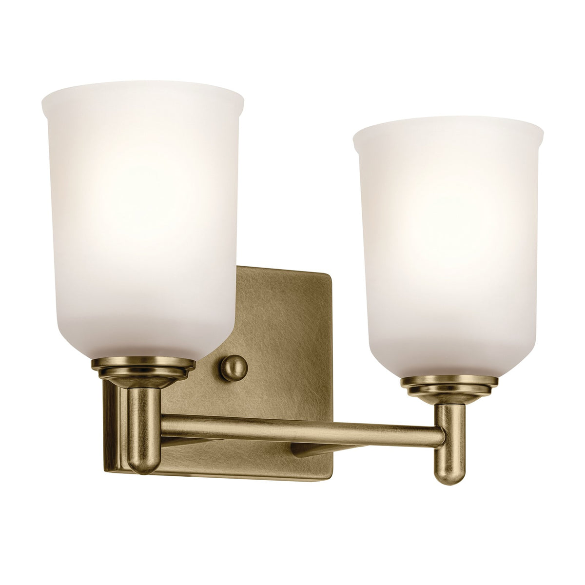 Kichler Shailene 2-Light Vanity Light | Traditional Natural Brass and Clear Satin Etched Glass | Bathroom Vanity | 12.5 x 8.25 in | Model 45573NBR