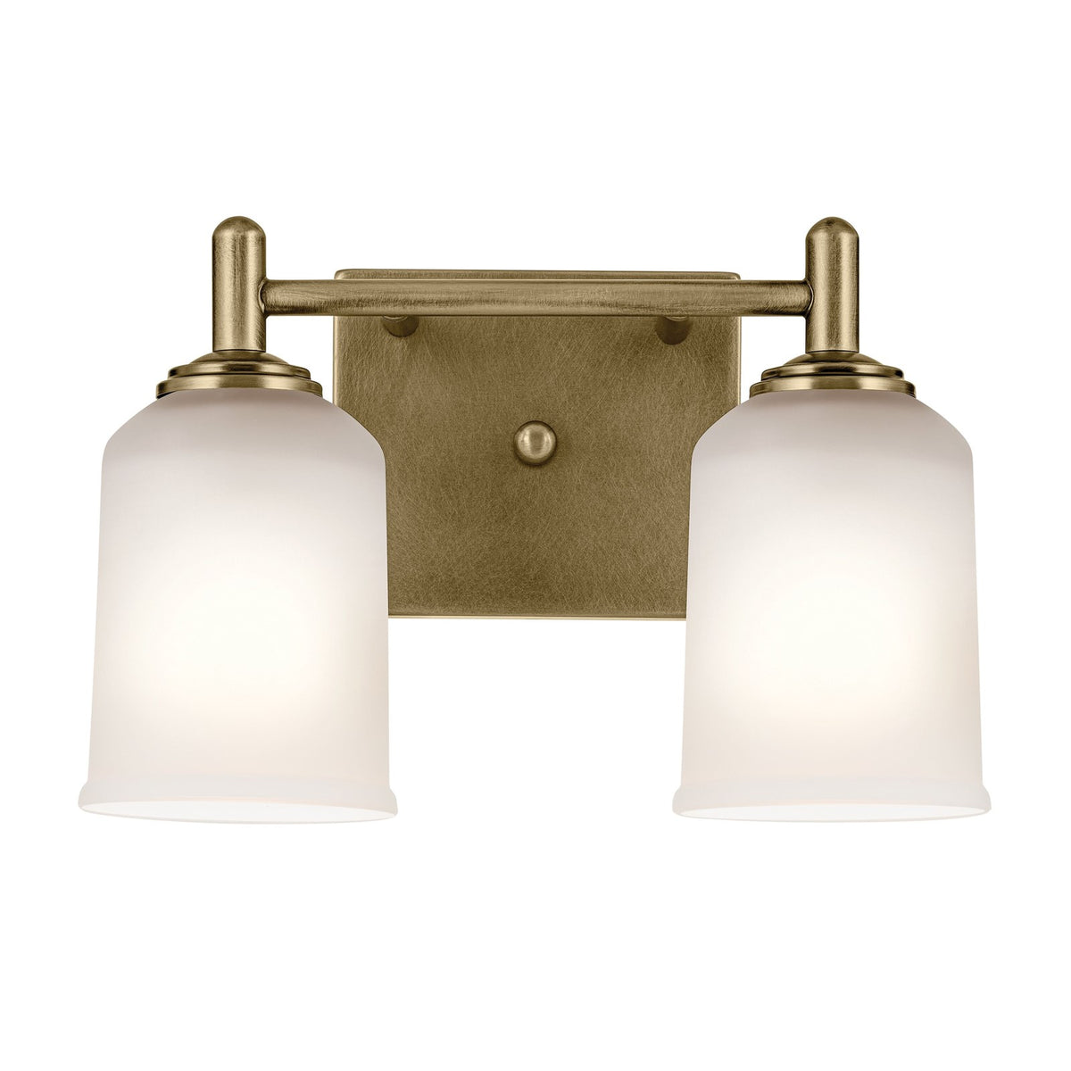 Kichler Shailene 2-Light Vanity Light | Traditional Natural Brass and Clear Satin Etched Glass | Bathroom Vanity | 12.5 x 8.25 in | Model 45573NBR