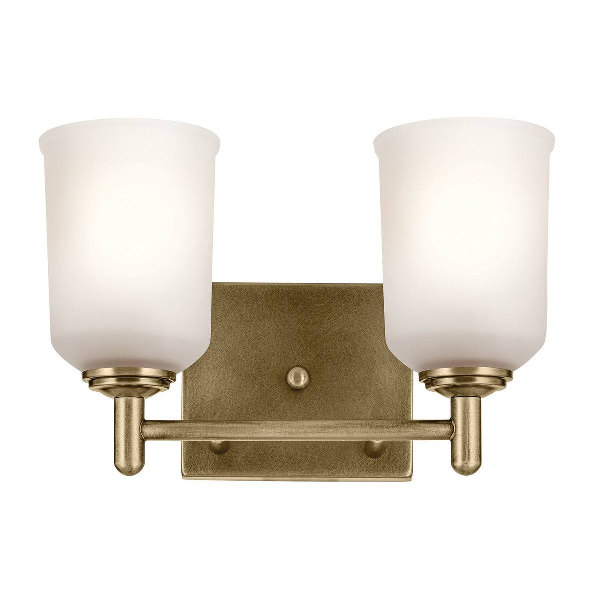Kichler Shailene 2-Light Vanity Light | Traditional Natural Brass and Clear Satin Etched Glass | Bathroom Vanity | 12.5 x 8.25 in | Model 45573NBR