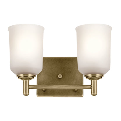 Kichler Shailene 2-Light Vanity Light | Traditional Natural Brass and Clear Satin Etched Glass | Bathroom Vanity | 12.5 x 8.25 in | Model 45573NBR