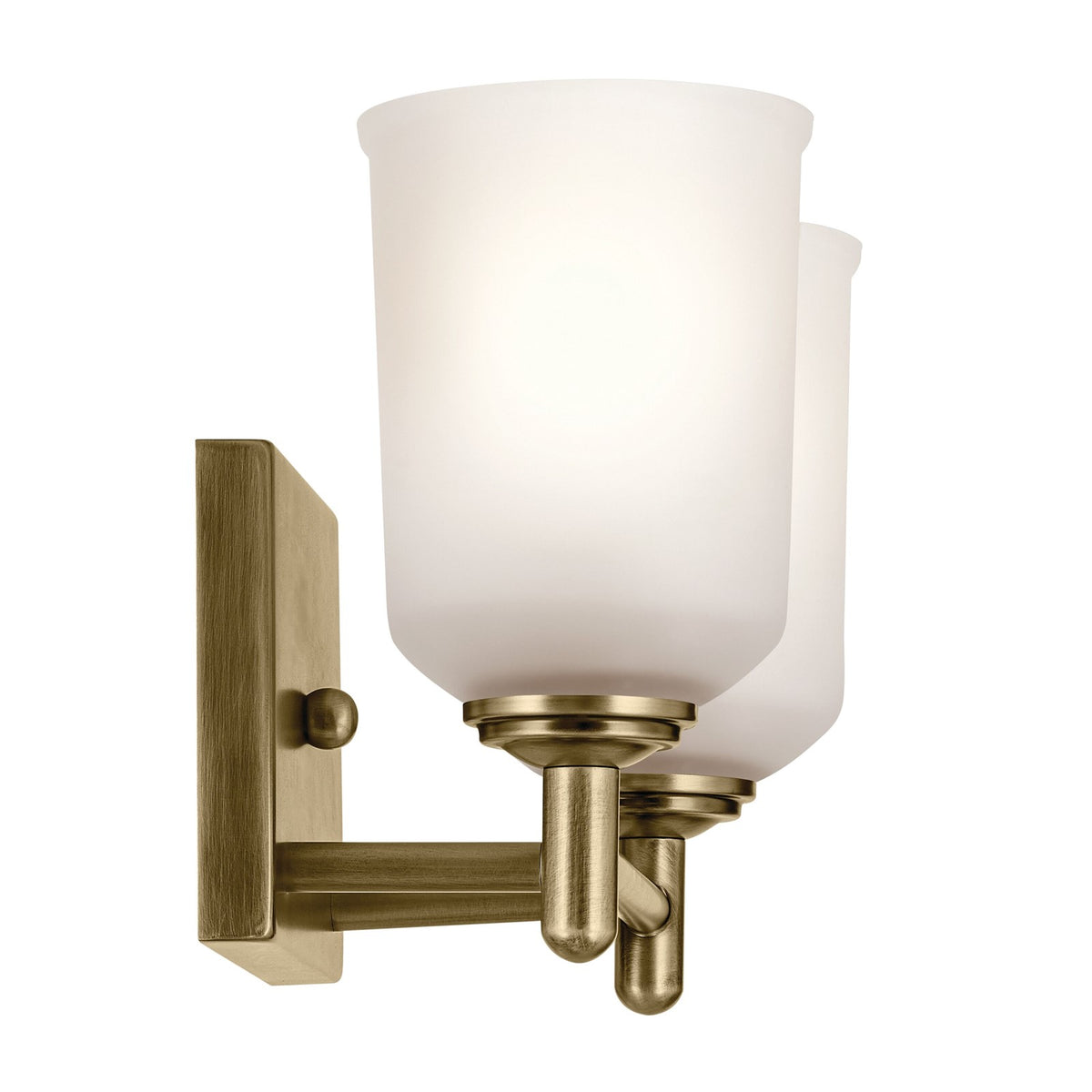Kichler Shailene 2-Light Vanity Light | Traditional Natural Brass and Clear Satin Etched Glass | Bathroom Vanity | 12.5 x 8.25 in | Model 45573NBR