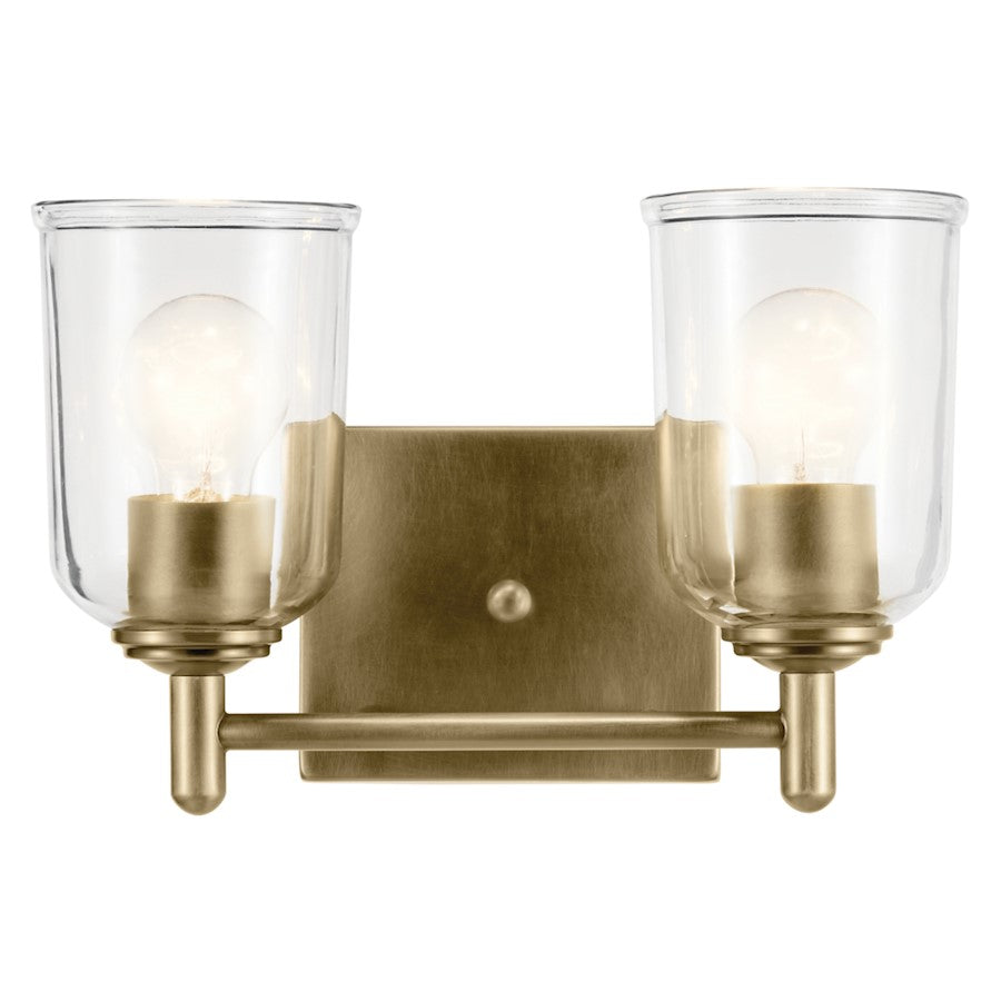 Kichler Shailene 2 Light Linear 8.25" Vanity Light, Brass/Clear - 45573NBRCLR