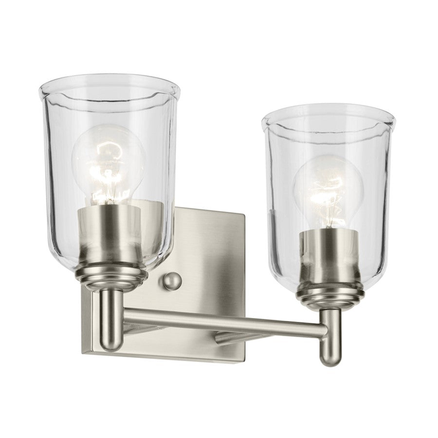 Kichler Shailene 2 Light Linear 8.25" Vanity Light, Nickel/Clear - 45573NICLR