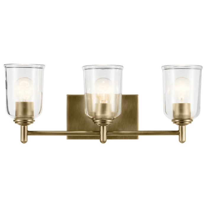 Kichler Shailene 3 Light Linear 8.25" Vanity Light, Brass/Clear