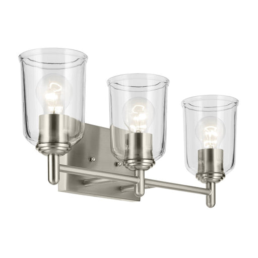 Kichler Shailene 3 Light Linear 8.25" Vanity Light, Nickel/Clear - 45574NICLR