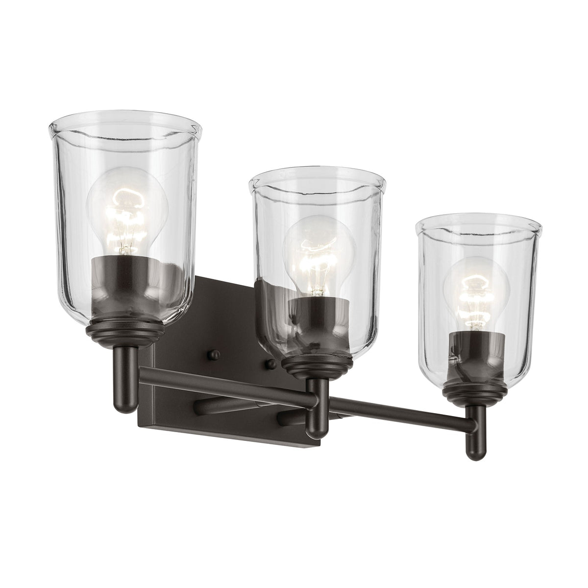 Kichler Shailene 3-Light Linear Vanity Light | Traditional Olde Bronze Steel and Clear Glass | Bathroom Vanity & Dressing Area | Model 45574OZCLR