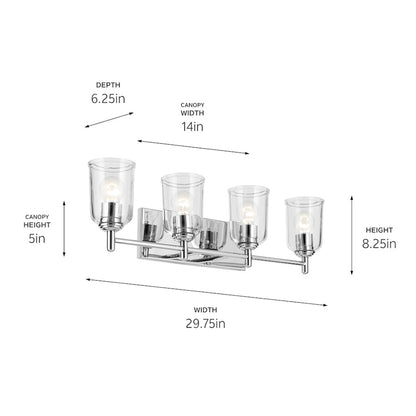 4 Light Linear 8.25" Bathroom Vanity Light, Chrome