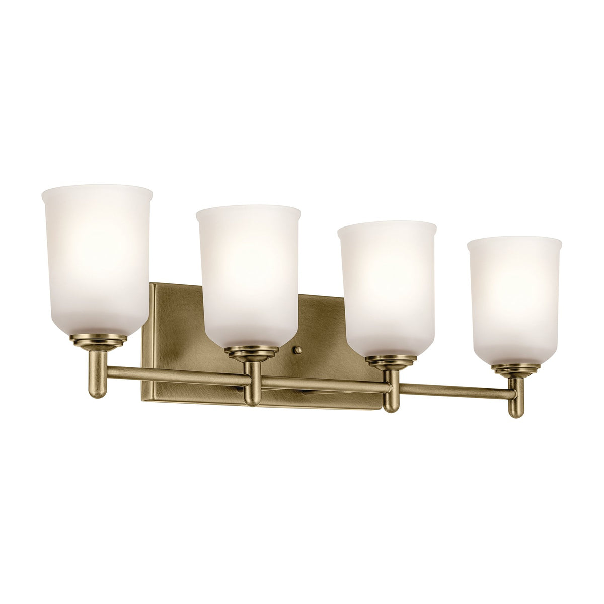 Kichler Shailene 30in 4-Light Bathroom Vanity | Traditional Natural Brass and Clear Satin Etched Glass | Bathroom Vanity Light | Model 45575NBR
