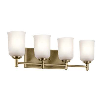Kichler Shailene 30in 4-Light Bathroom Vanity | Traditional Natural Brass and Clear Satin Etched Glass | Bathroom Vanity Light | Model 45575NBR