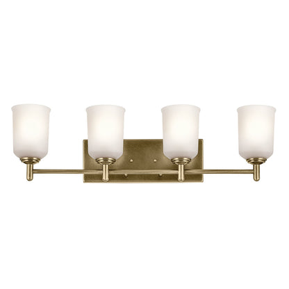 Kichler Shailene 30in 4-Light Bathroom Vanity | Traditional Natural Brass and Clear Satin Etched Glass | Bathroom Vanity Light | Model 45575NBR