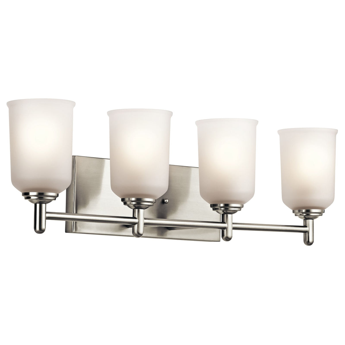 Kichler Shailene 30in 4-Light Bath Vanity Light | Brushed Nickel Steel and Satin Etched Glass | Bathroom Vanity | 30 x 8 x 6 in | Model 45575NI
