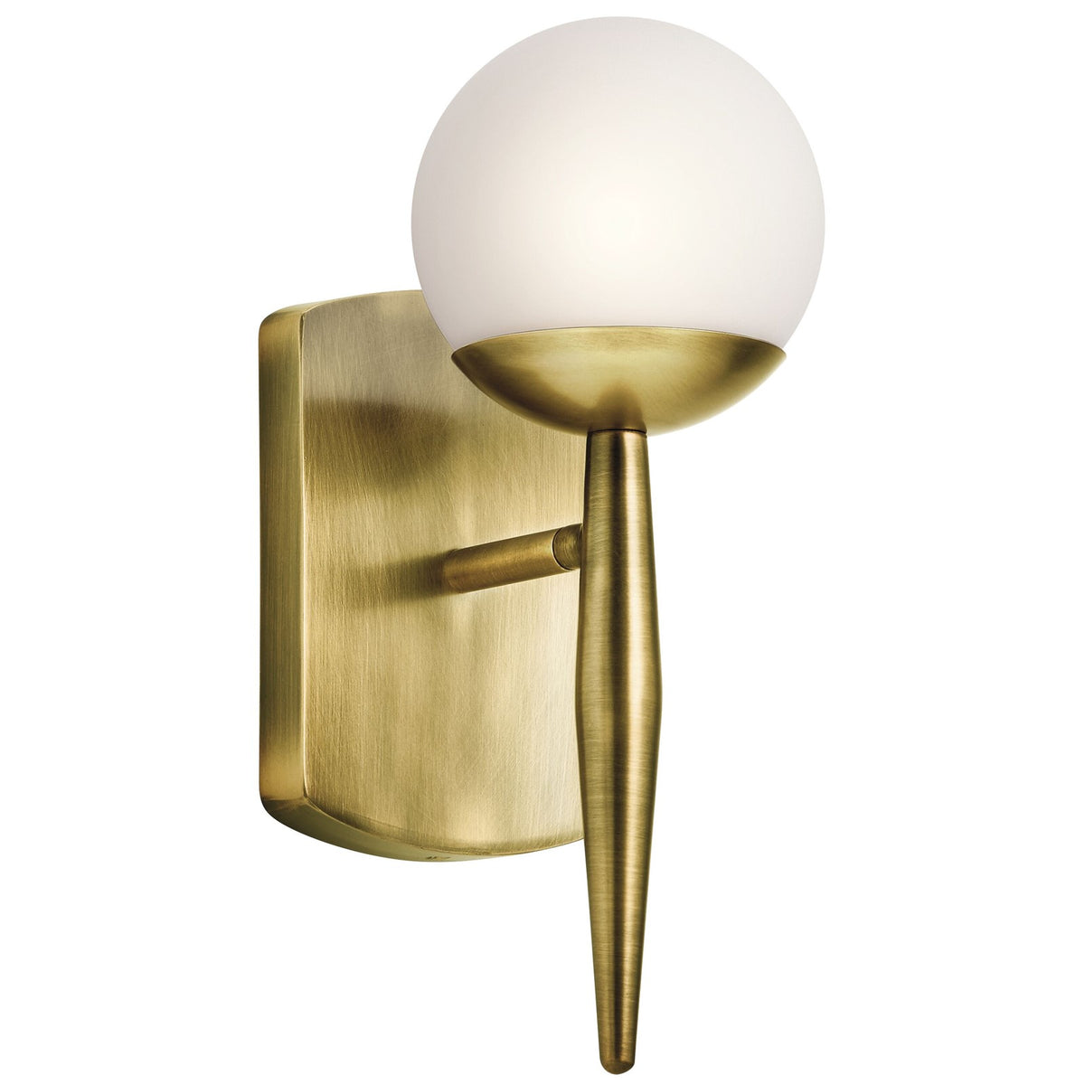 Kichler Jasper 1-Light Wall Sconce | Mid-Century Modern Natural Brass and Satin Etched Opal Glass | Hallway & Bedroom Accent | Model 45580NBR