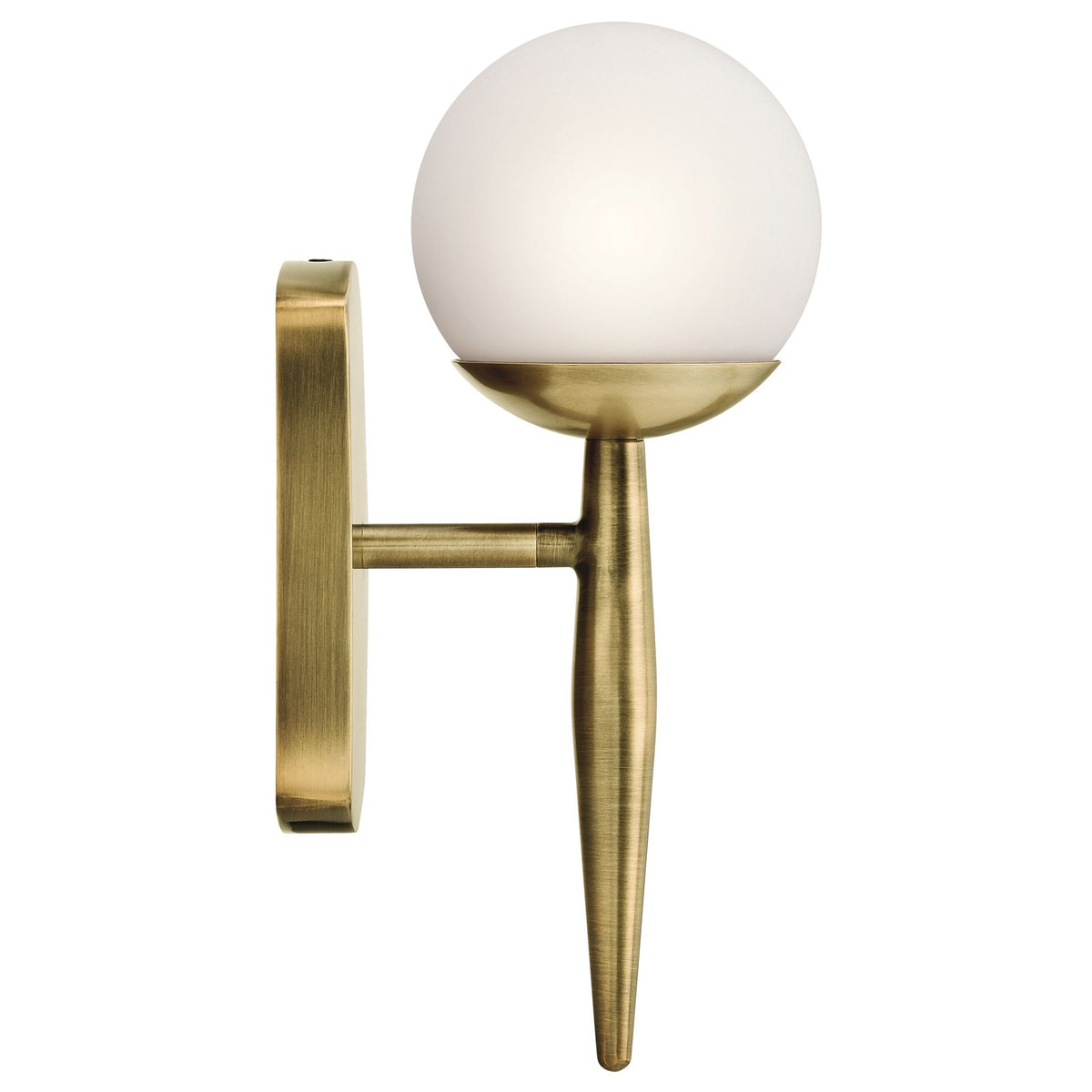 Kichler Jasper 1-Light Wall Sconce | Mid-Century Modern Natural Brass and Satin Etched Opal Glass | Hallway & Bedroom Accent | Model 45580NBR