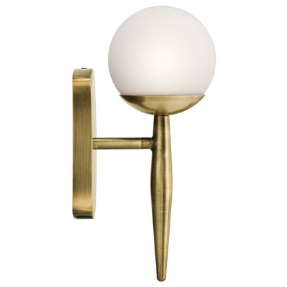 Kichler Jasper 1-Light Wall Sconce | Mid-Century Modern Natural Brass and Satin Etched Opal Glass | Hallway & Bedroom Accent | Model 45580NBR