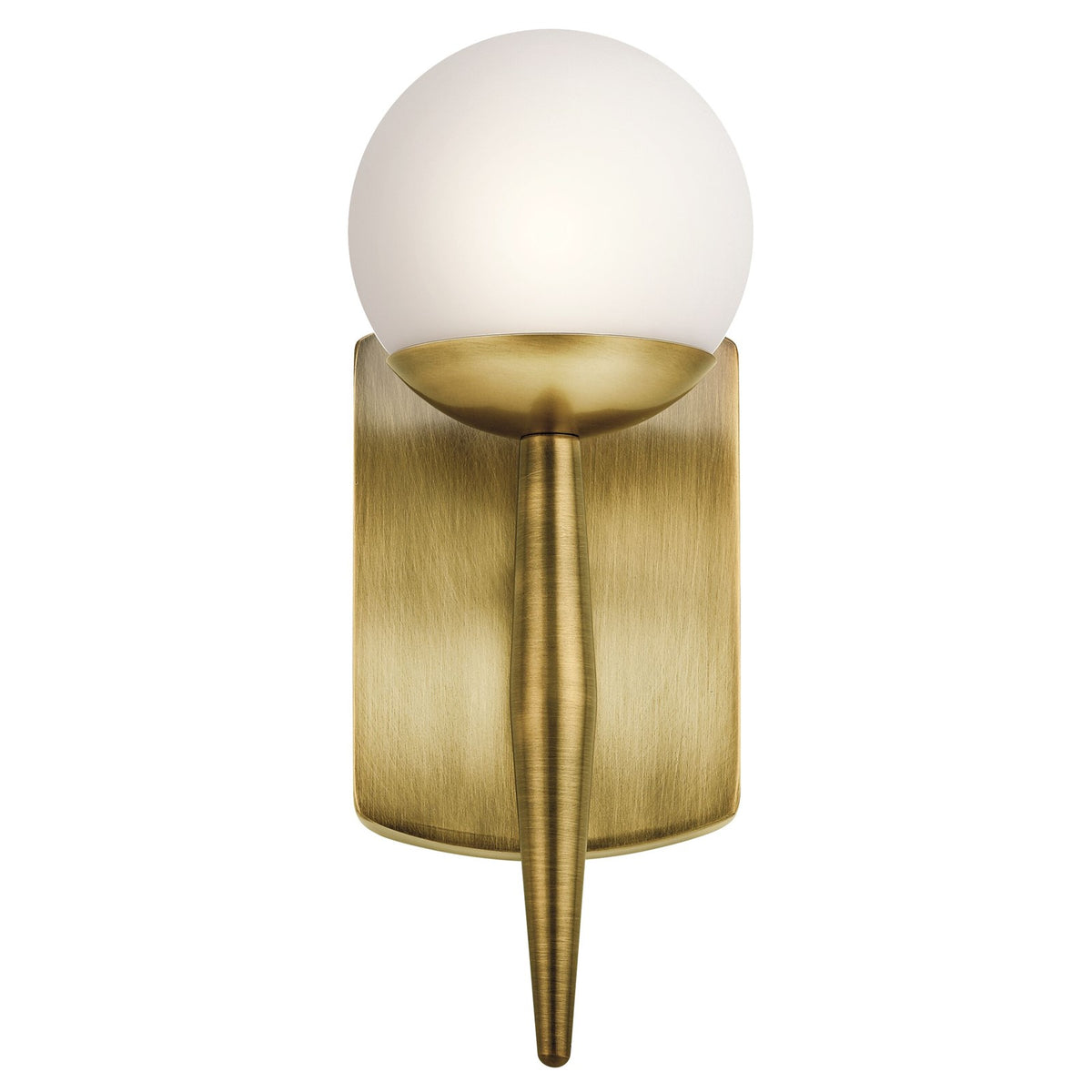 Kichler Jasper 1-Light Wall Sconce | Mid-Century Modern Natural Brass and Satin Etched Opal Glass | Hallway & Bedroom Accent | Model 45580NBR