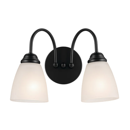 Kichler Jolie 13in 2-Light Vanity Light | Traditional Black Steel & Clear Satin Etched Glass | Bathroom Vanity & Powder Room Lighting | Model 45638BK