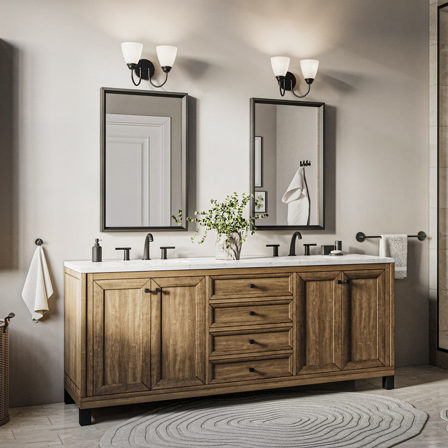 Kichler Jolie 13in 2-Light Vanity Light | Traditional Black Steel & Clear Satin Etched Glass | Bathroom Vanity & Powder Room Lighting | Model 45638BK