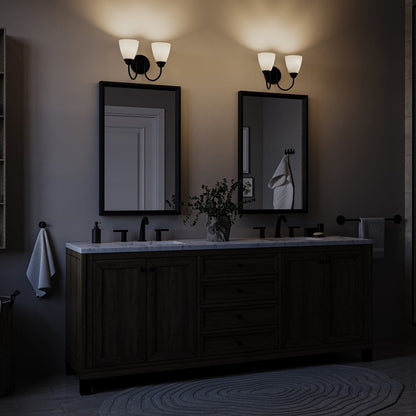 Kichler Jolie 13in 2-Light Vanity Light | Traditional Black Steel & Clear Satin Etched Glass | Bathroom Vanity & Powder Room Lighting | Model 45638BK