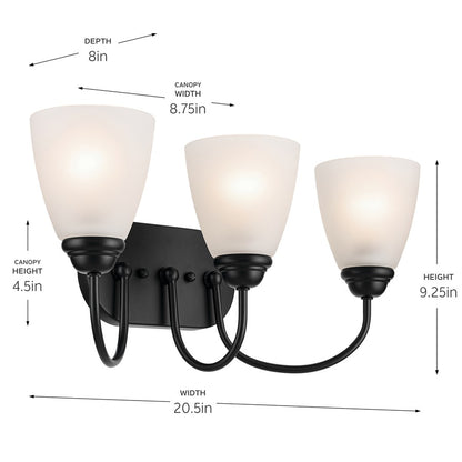 Kichler Jolie 3 Light Bath Light, Black/Satin Etched Cased Opal