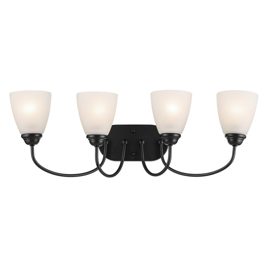 Kichler Jolie 28in 4-Light Bath Vanity | Traditional Black Steel & Satin Etched Opal Glass | Bathroom & Bedroom Vanity Light | 4 Bulbs | Model 45640BK