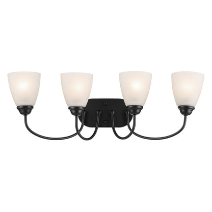 Kichler Jolie 28in 4-Light Bath Vanity | Traditional Black Steel & Satin Etched Opal Glass | Bathroom & Bedroom Vanity Light | 4 Bulbs | Model 45640BK