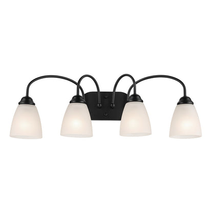 Kichler Jolie 28in 4-Light Bath Vanity | Traditional Black Steel & Satin Etched Opal Glass | Bathroom & Bedroom Vanity Light | 4 Bulbs | Model 45640BK