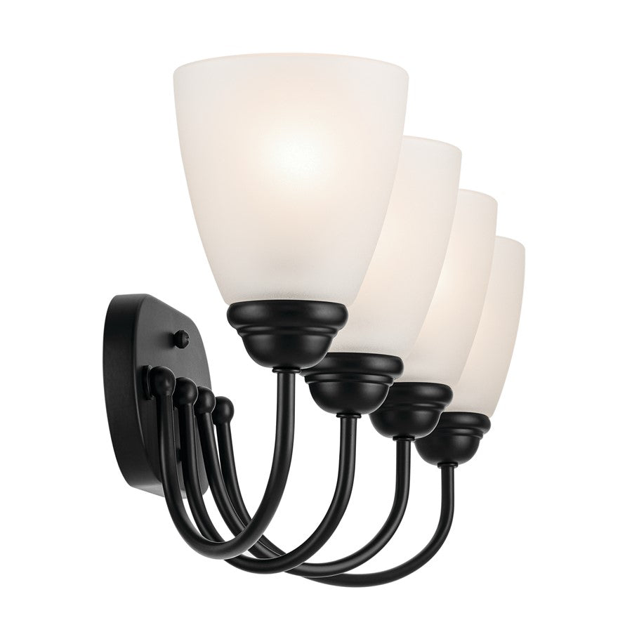 Kichler Jolie 28in 4-Light Bath Vanity | Traditional Black Steel & Satin Etched Opal Glass | Bathroom & Bedroom Vanity Light | 4 Bulbs | Model 45640BK