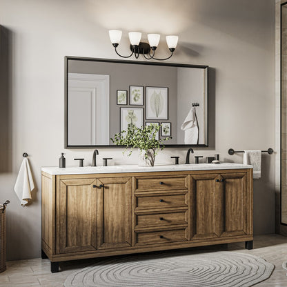 Kichler Jolie 28in 4-Light Bath Vanity | Traditional Black Steel & Satin Etched Opal Glass | Bathroom & Bedroom Vanity Light | 4 Bulbs | Model 45640BK