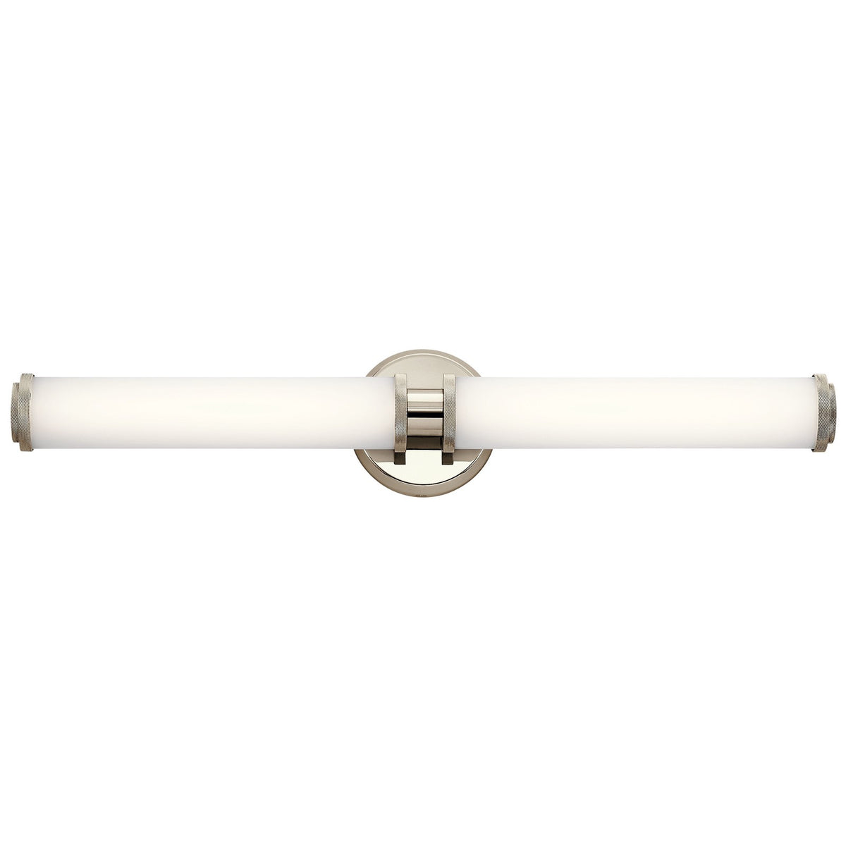 Kichler Indeco 27in 1-Light Linear Bath Vanity | Transitional Polished Nickel and Satin Etched White Glass | Bathroom & Hallway | Model 45685PNLED