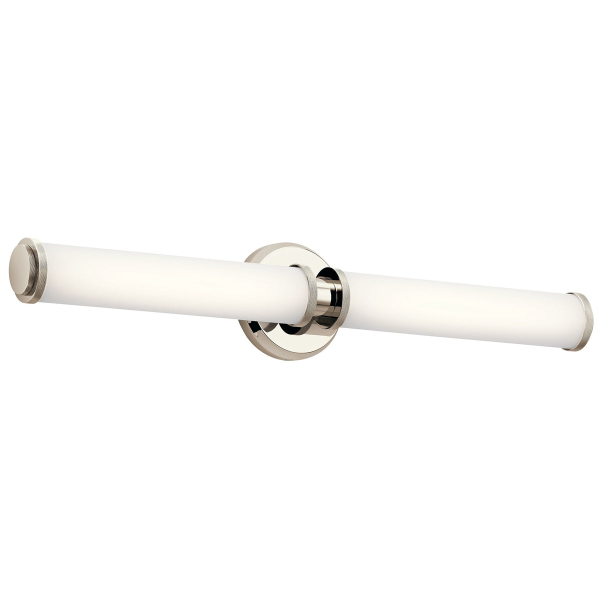 Kichler Indeco 27in 1-Light Linear Bath Vanity | Transitional Polished Nickel and Satin Etched White Glass | Bathroom & Hallway | Model 45685PNLED
