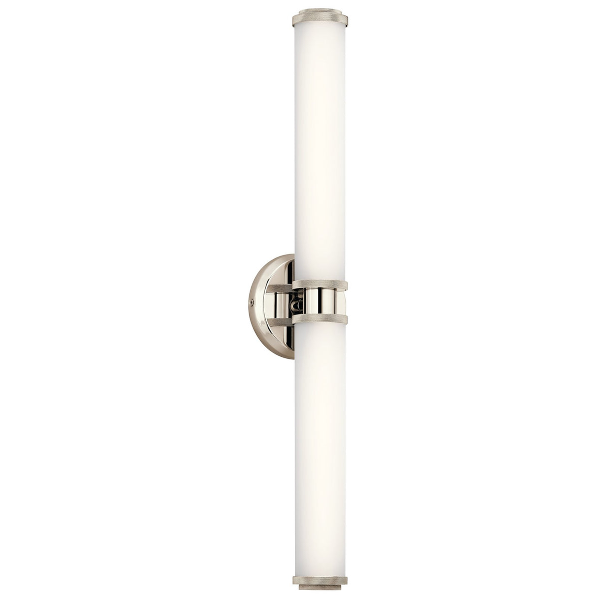 Kichler Indeco 27in 1-Light Linear Bath Vanity | Transitional Polished Nickel and Satin Etched White Glass | Bathroom & Hallway | Model 45685PNLED