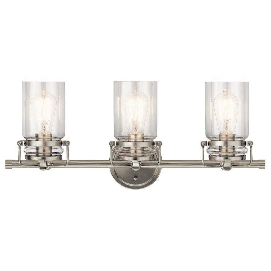 Kichler Brinley 24in 3-Light Bath Vanity Light | Rustic Brushed Nickel | Bathroom Vanity | 24 x 6.5 x 10 in | Model 45689NI