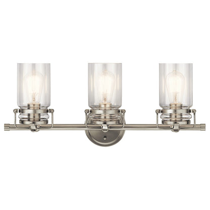 Kichler Brinley 24in 3-Light Bath Vanity Light | Rustic Brushed Nickel | Bathroom Vanity | 24 x 6.5 x 10 in | Model 45689NI