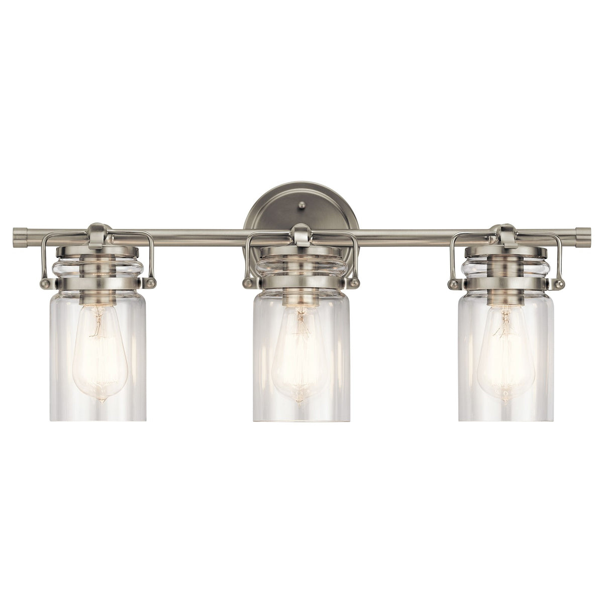 Kichler Brinley 24in 3-Light Bath Vanity Light | Rustic Brushed Nickel | Bathroom Vanity | 24 x 6.5 x 10 in | Model 45689NI