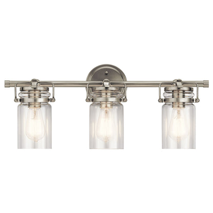 Kichler Brinley 24in 3-Light Bath Vanity Light | Rustic Brushed Nickel | Bathroom Vanity | 24 x 6.5 x 10 in | Model 45689NI