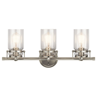 Kichler Brinley 24in 3-Light Bath Vanity Light | Rustic Brushed Nickel | Bathroom Vanity | 24 x 6.5 x 10 in | Model 45689NI