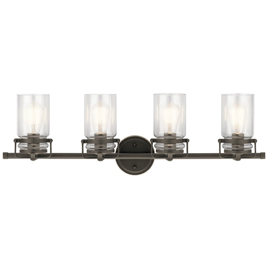 Kichler Brinley 32in 4-Light Bath Vanity | Rustic Olde Bronze Finish | Bathroom Vanity | 32 x 6 x 10 in | Model 45690OZ