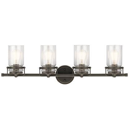 Kichler Brinley 32in 4-Light Bath Vanity | Rustic Olde Bronze Finish | Bathroom Vanity | 32 x 6 x 10 in | Model 45690OZ